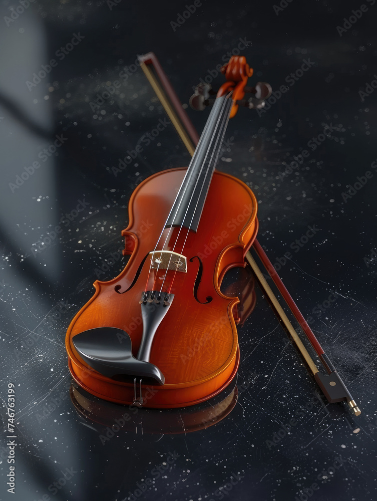 Classic violin on a dark atmospheric backdrop - A beautifully crafted violin rests on a dark surface evoking a sense of drama and classical music