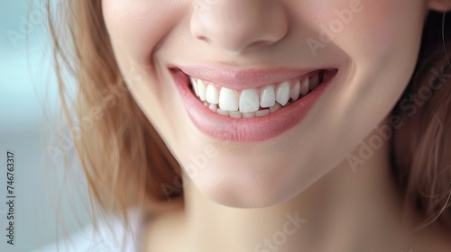 closeup of smile with white healthy teeth. AI generated illustration