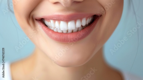 closeup of smile with white healthy teeth. AI generated illustration