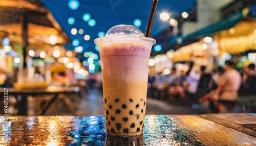 taiwanese bubble milk tea at night marketplace