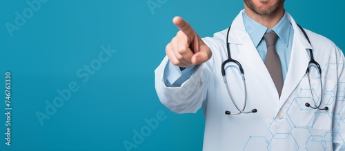 Doctor touching virtual interface with his finger