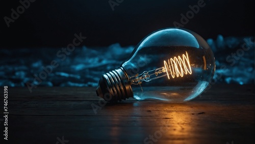 ocean water with Lightbulb glowing among shutdown light bulb in dark area with copy space for creative thinking