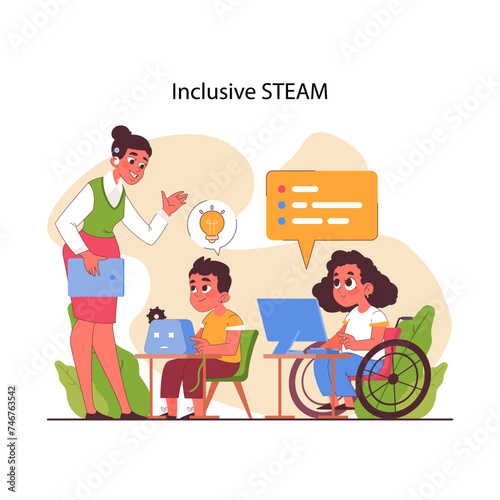 STEAM education. Schoolers gaining knowledge about technologies,