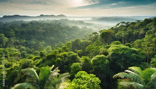 green forest in the morning the diverse amazon forest seen from above a tropical illustration