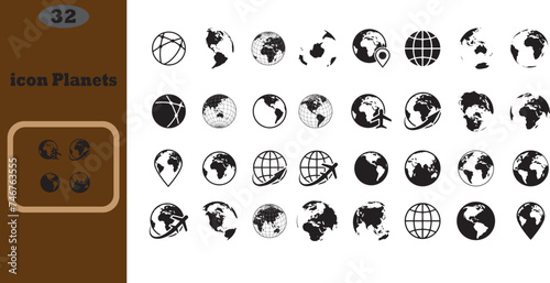 Simple set of globe related outline icons