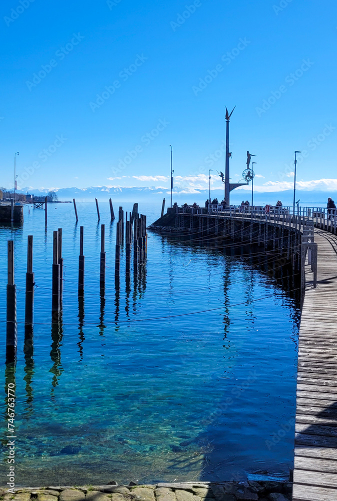 Beautiful Lake Constance, Germany, port in Meersburg with the alps view Beautiful Lake Constance, Germany, port in Meersburg with the alps view