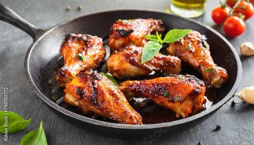 chicken wings grilled in sauce on pan