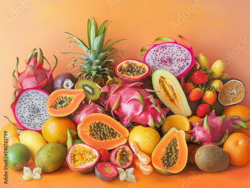 Assorted Fresh Fruit Pile on Table