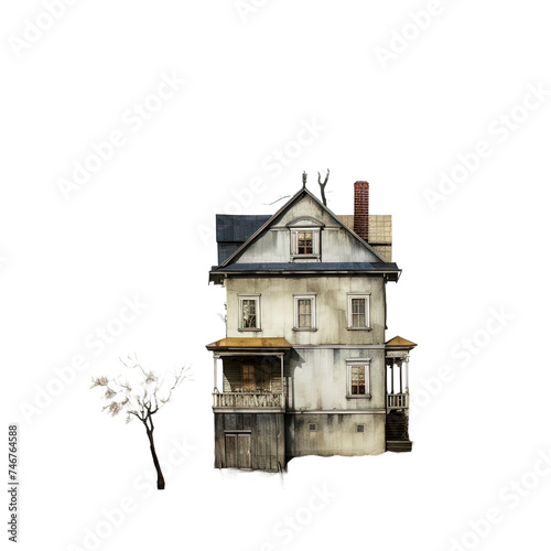 Old house isolated on white or transparent background