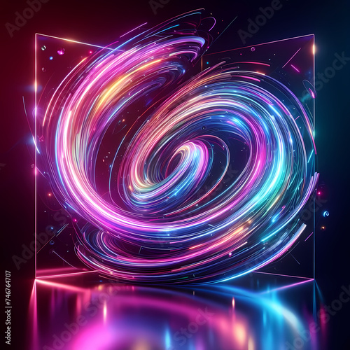  an abstract background image of swirling neon lights reflecting off a glass surface, generative ai