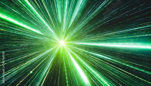abstract hyperspace of light speed and warp speed in green star trail