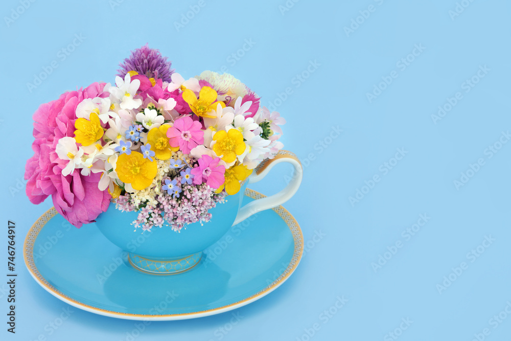 Flowers and Wildflowers Teacup Surreal Arrangement Flowers and Wildflowers Teacup Surreal Arrangement