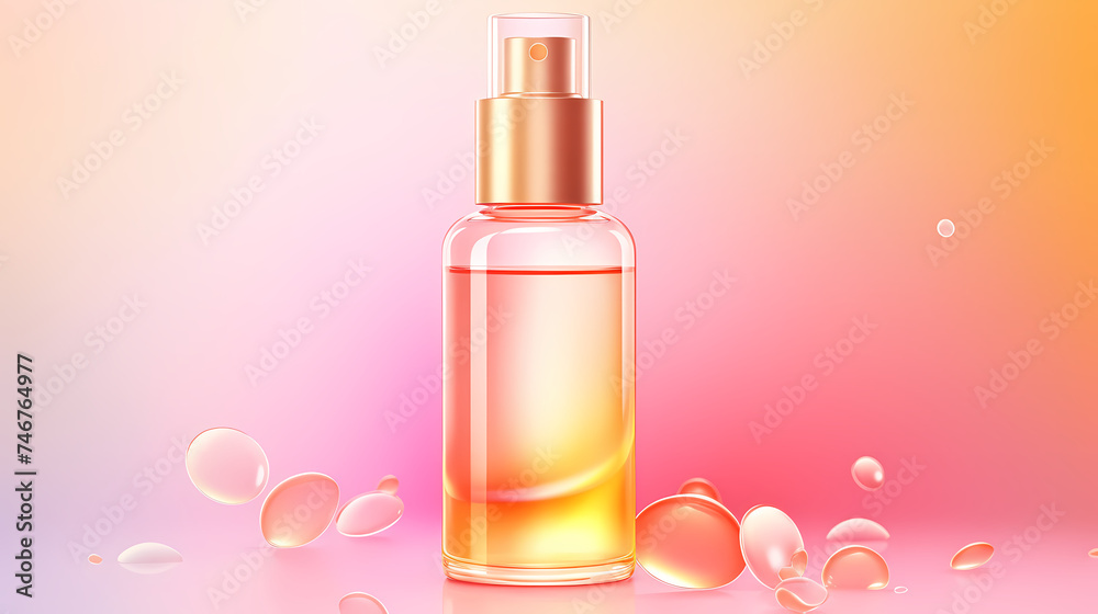 Bottle of moisturizer, hydrating face cream or skin care lotion with slashes and waves on light pastel background