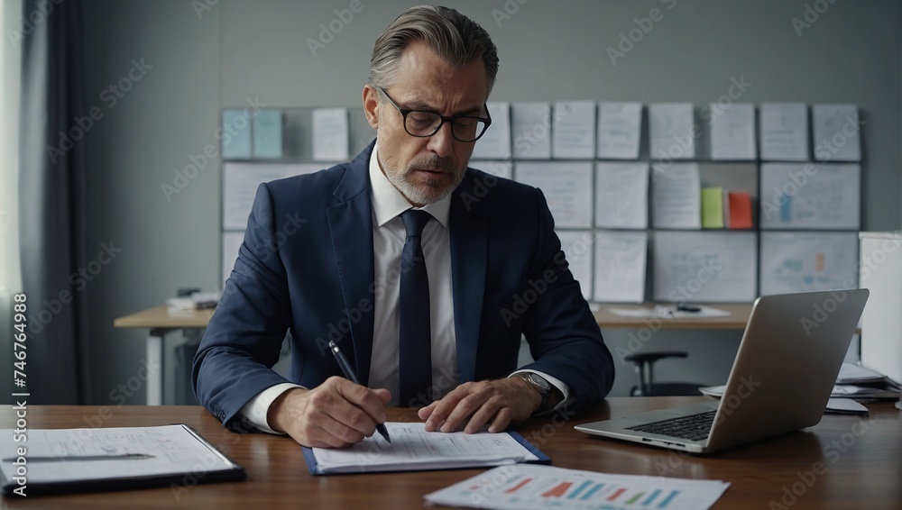 Serious and focused financier accountant on paper work inside office, mature man using calculator and laptop for calculating reports and summarizing accounts, businessman at work in suit Serious and focused financier accountant on paper work inside office, mature man using calculator and laptop for calculating reports and summarizing accounts, businessman at work in suit