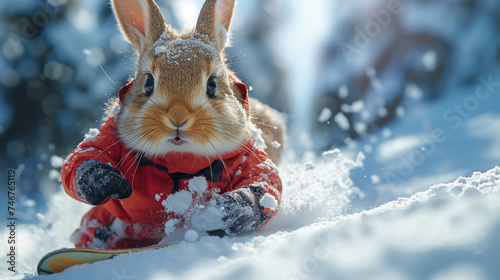 Bunny snowboarding