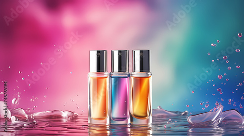 Bottle of moisturizer, hydrating face cream or skin care lotion with slashes and waves on light pastel background