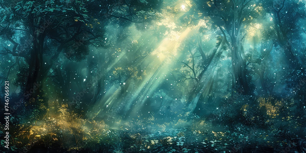 Mystical Forest Marvel - Enchanted Woodland Background - Ethereal Essence - Soft Glow - Captivating 