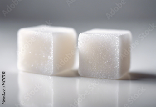 Close-up of two white sugar cubes isolated on white background 