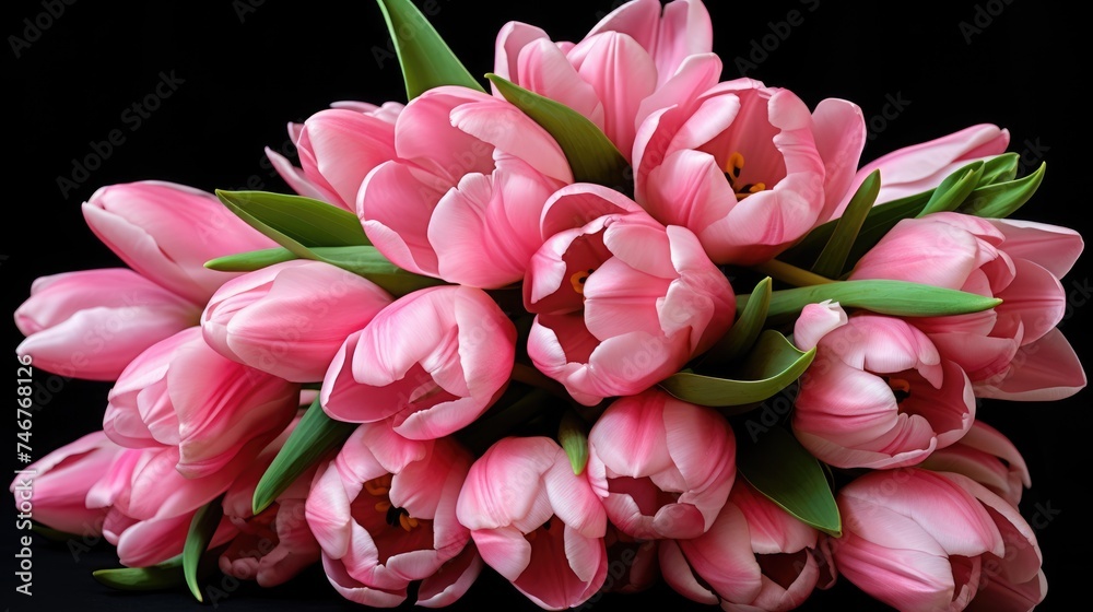 Bouquet of pink tulips for congratulations on Mother's Day, Valentine's Day, Women's Day. Bouquet of pink tulips for congratulations on Mother's Day, Valentine's Day, Women's Day.