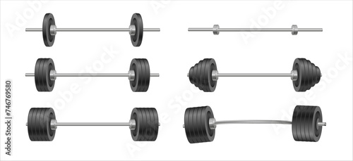 Barbells set of with different weights. Weightlifting equipment. Vector illustration in flat. Vector