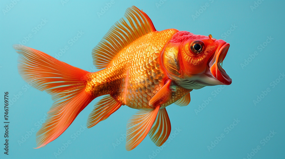 Mega phone fish with open mouth on blue background.