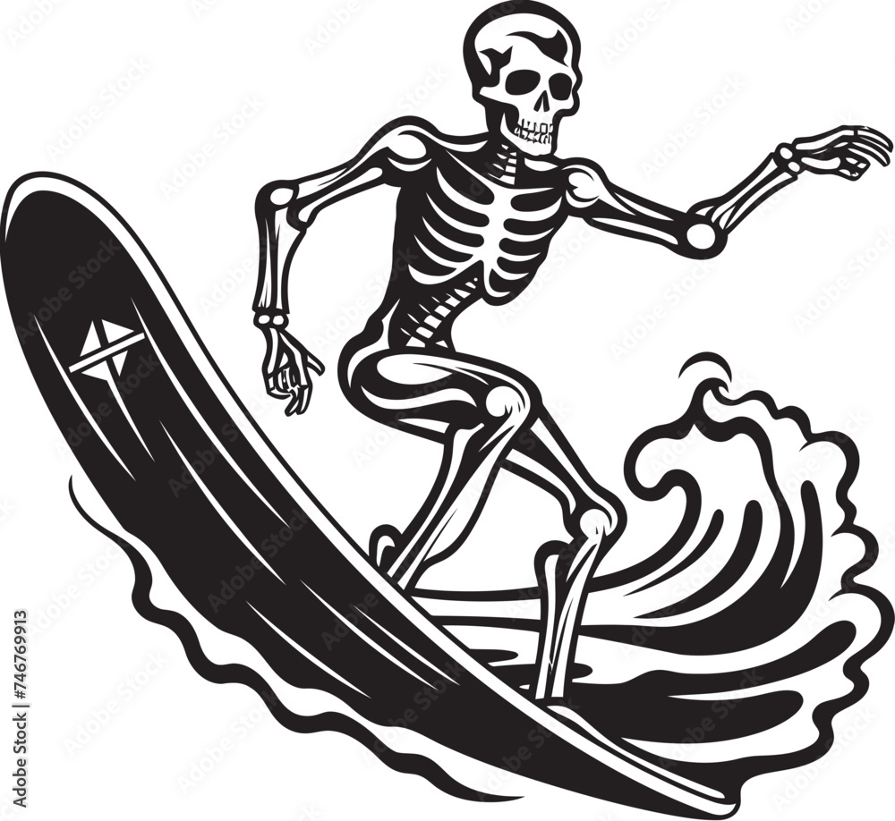 SkeleSplash Surfing Skeleton Symbol Phantom Pipeline Cartoon Skeleton Logo Icon