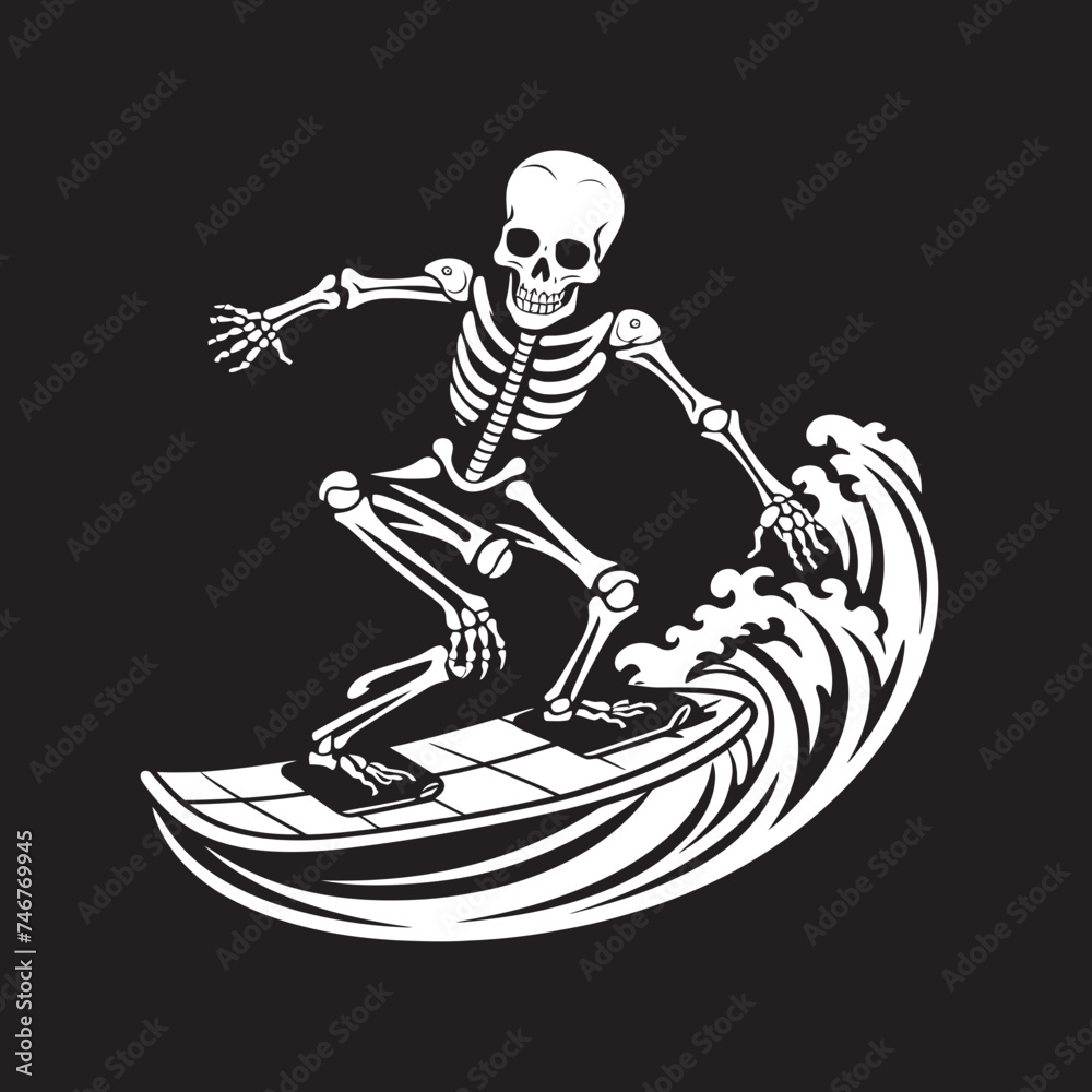 Obraz premium Surfers Spirit Skeleton Logo Graphic Coastal Cadaver Surfing Skeleton Symbol