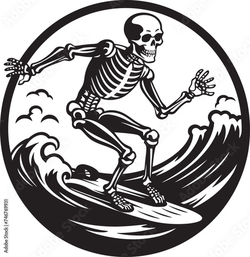 Bone Bash Cartoon Skeleton Surf Logo Wave Whispers Skeleton Surfing Icon