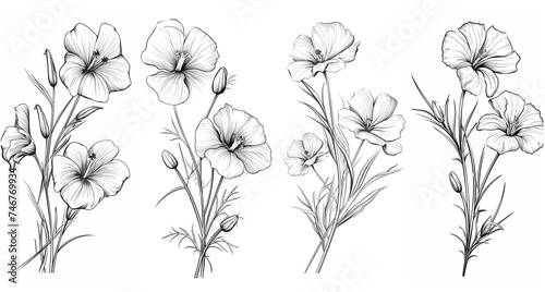 Black and white flowers, sketch, clipart, lineart, ink. Generative ai