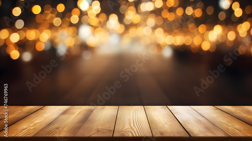 table and bokeh Empty Brown Wooden Table and Blur Background  Empty wood table top on blurred background 