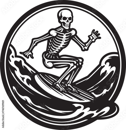 SkeleSwell Cartoon Skeleton Logo Icon Bone Break Surfing Skeleton Vector Art