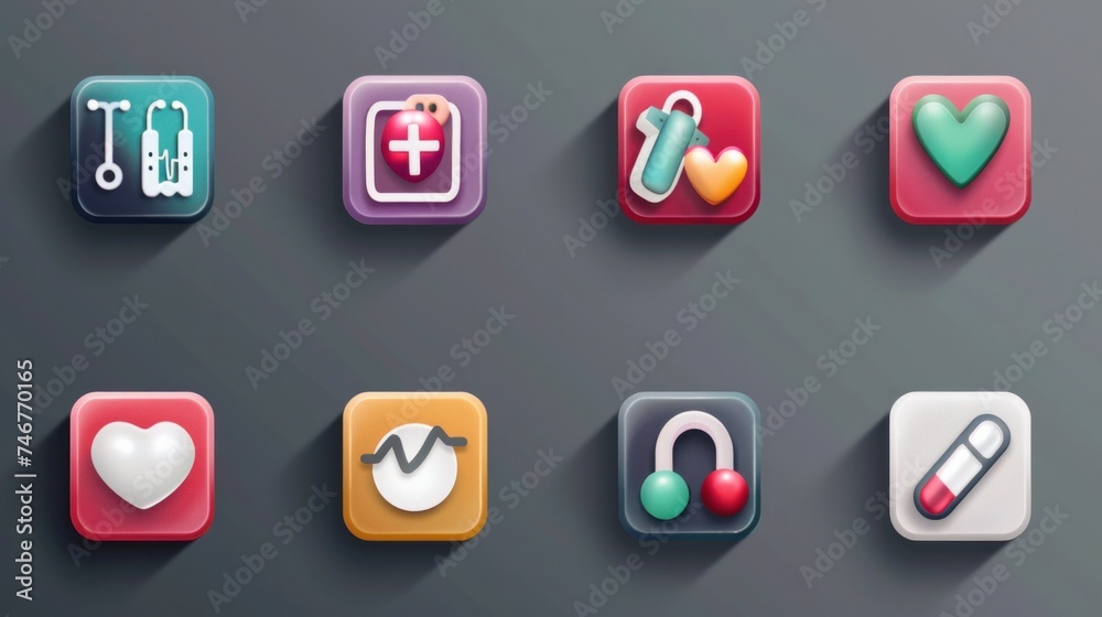 Vector set of digital healthcare icons Vector set of digital healthcare icons
