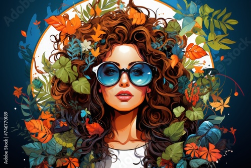 Vibrant woman in sunglasses. Perfect for poster  cover  brochure  card  interior design. concept vacation  travel 