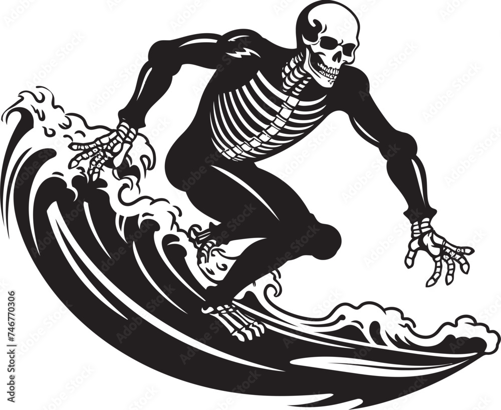 Bone Wave Vector Skeleton Surf Icon Skull Surf Co. Cartoon Skeleton Surfing Graphic