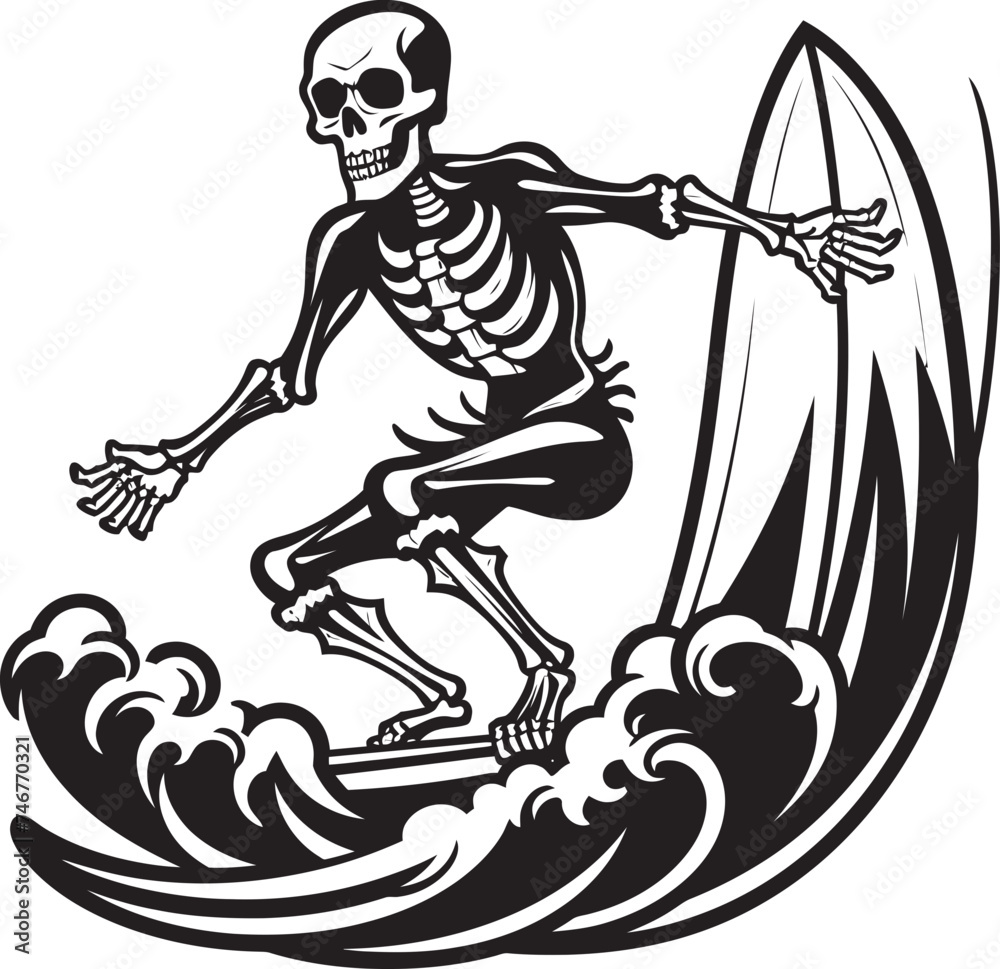 Obraz premium Wave Rider Skeletons Black Vector Surf Graphic Skeleton Surf Crew Cartoon Skeleton Logo Design