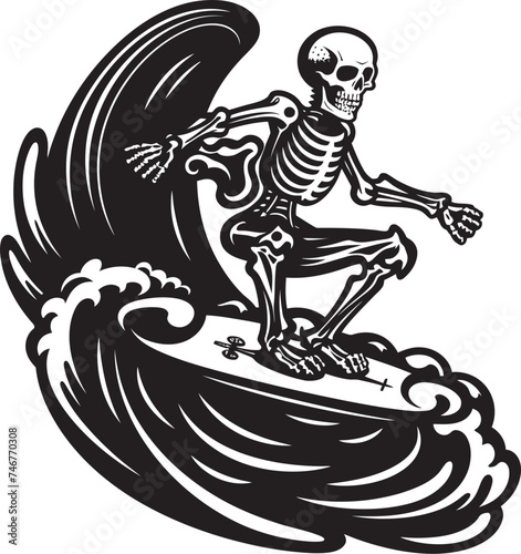 Surf Bones Black Vector Skeleton Graphic Skeleton Surfer Co. Cartoon Surfing Logo Design