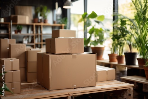 Various boxes ready for delivery in local warehouse concept. Boxes in warehouse for local transportation