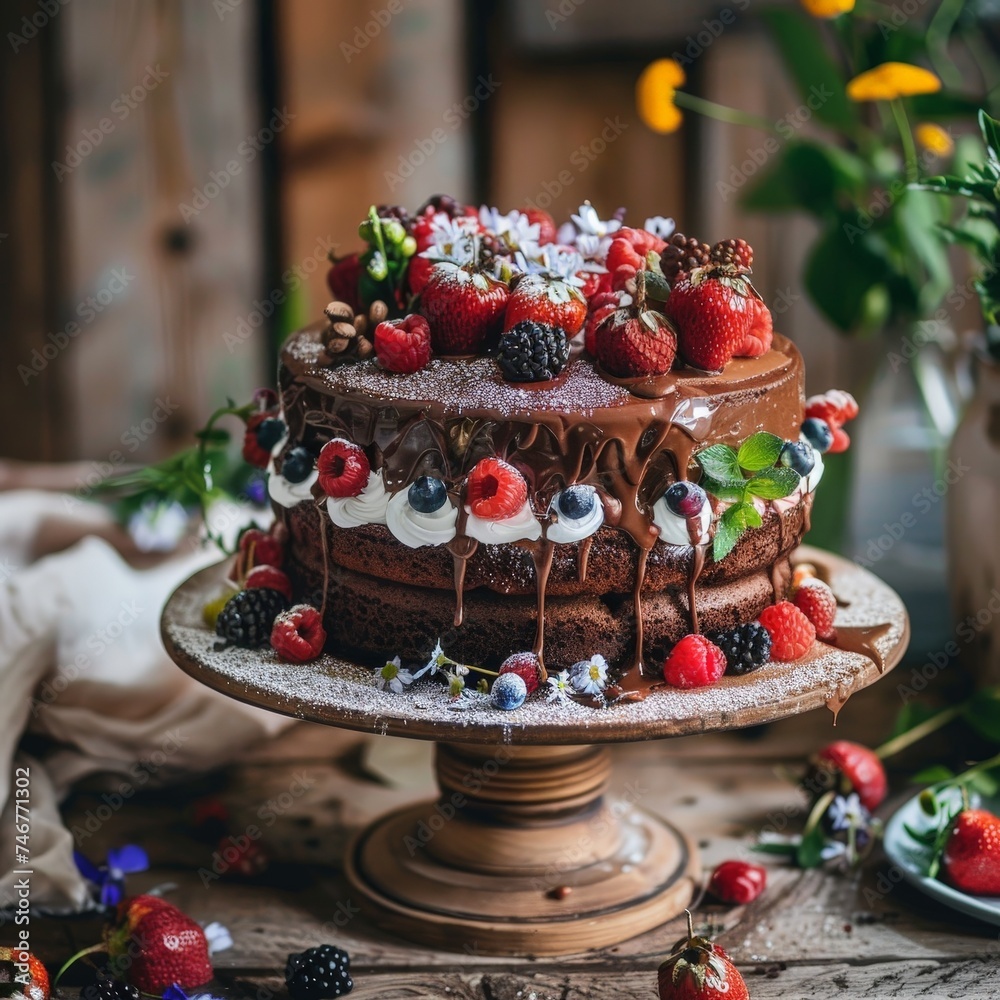 a cake with berries on top
