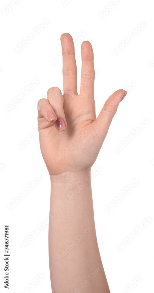 Playing rock, paper and scissors. Woman making scissors with her fingers on white background, closeup Playing rock, paper and scissors. Woman making scissors with her fingers on white background, closeup
