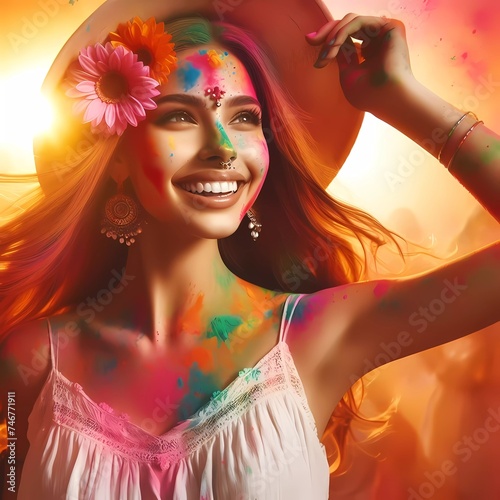 Holi Festival of colors with womans in vibrant celebration