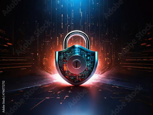 Safety concept, Closed Padlock on digital, cyber security, Blue abstract hi speed internet technology background illustration. key vector