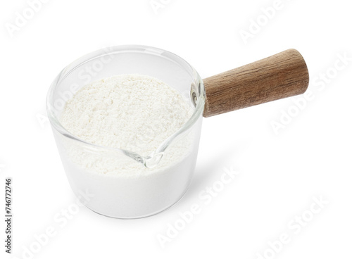 Baking powder in glass dish isolated on white