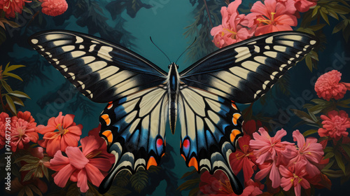 Swallowtail butterfly in mid-flight