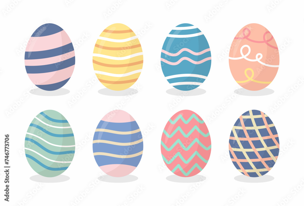 Decorated easter eggs collection. Set of colored easter eggs with various textures. Decorative vector collection.