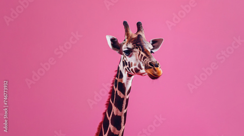 Fototapeta Giraffe isolated on pink background
