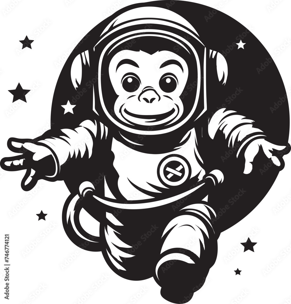 Astronaut Ape Odyssey Vector Icon Cosmic Capuchin Expedition Black Vector Graphic