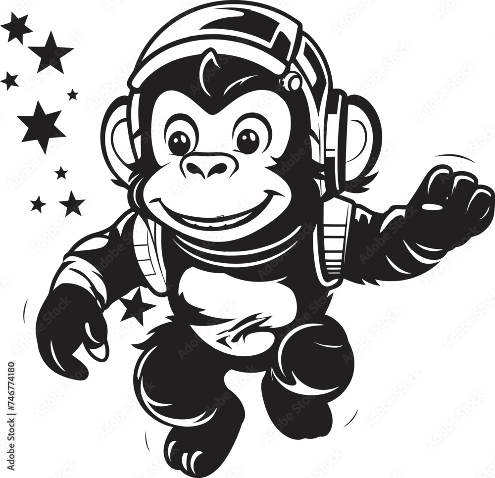 Astrochimp Adventures Black Vector Logo Cosmic Monkey Explorer Vector Graphic Design