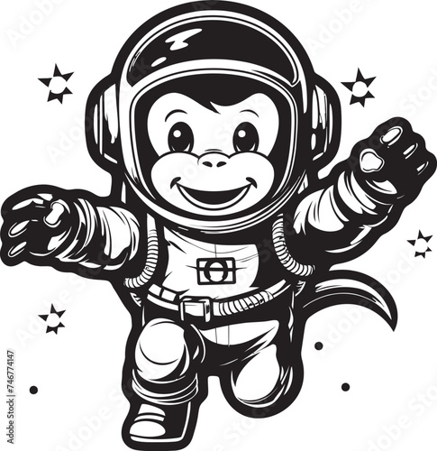 Celestial Chimp Sojourn Black Vector Graphic Lunar Lemur Odyssey Logo Design