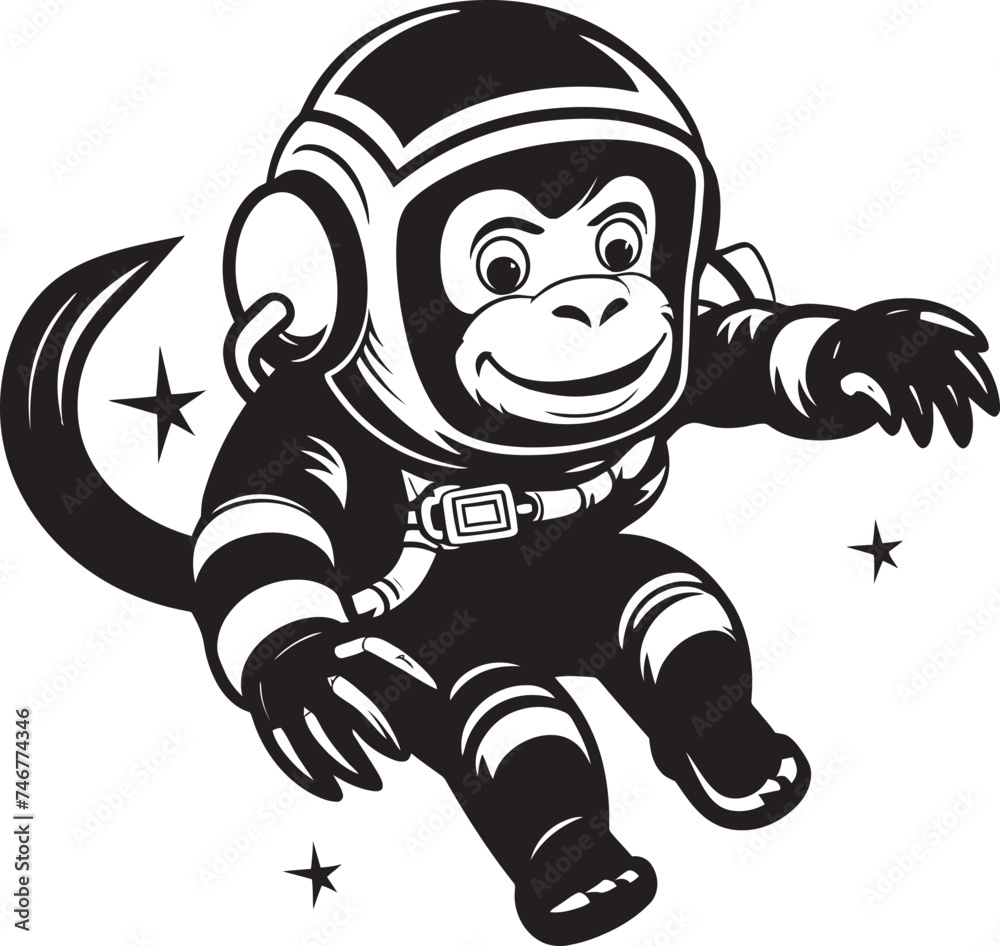 Stellar Siamang Adventure Astronaut Icon Interstellar Monkey Voyage Vector Emblem