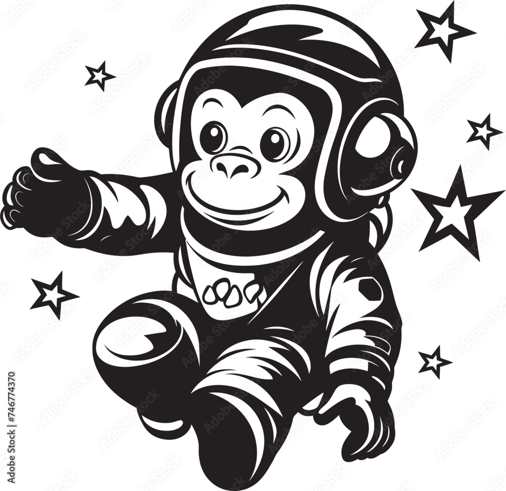 Obraz premium Celestial Chimpanaut Adventure Black Vector Logo Lunar Lemur Mission Astronaut Icon